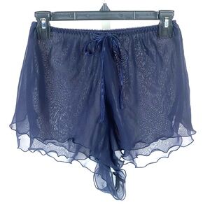 Navy lingerie sheer shorts, satin tie, M 34